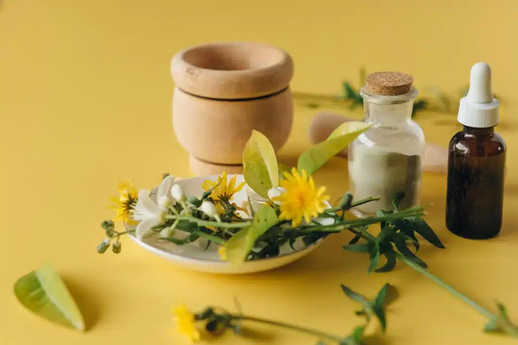 photo of natural products and bottled remedies.
