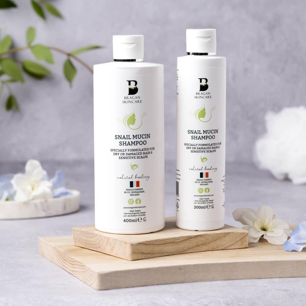 Snail mucin shampoo for itchy sensitive scalp. Available in 200ml and 400ml sizes. Hypoallergenic and fragrance free shampoo to treat sensitive scalps, scalp psoriasis and seborrhoeic dermatitis conditions.