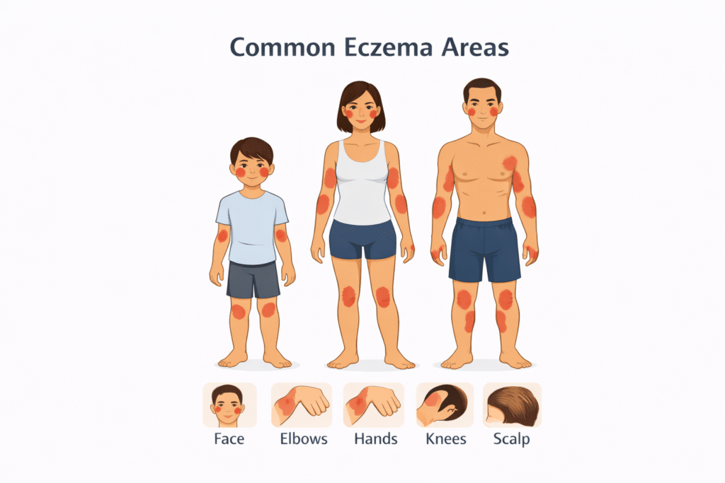 diagram of common eczema locations